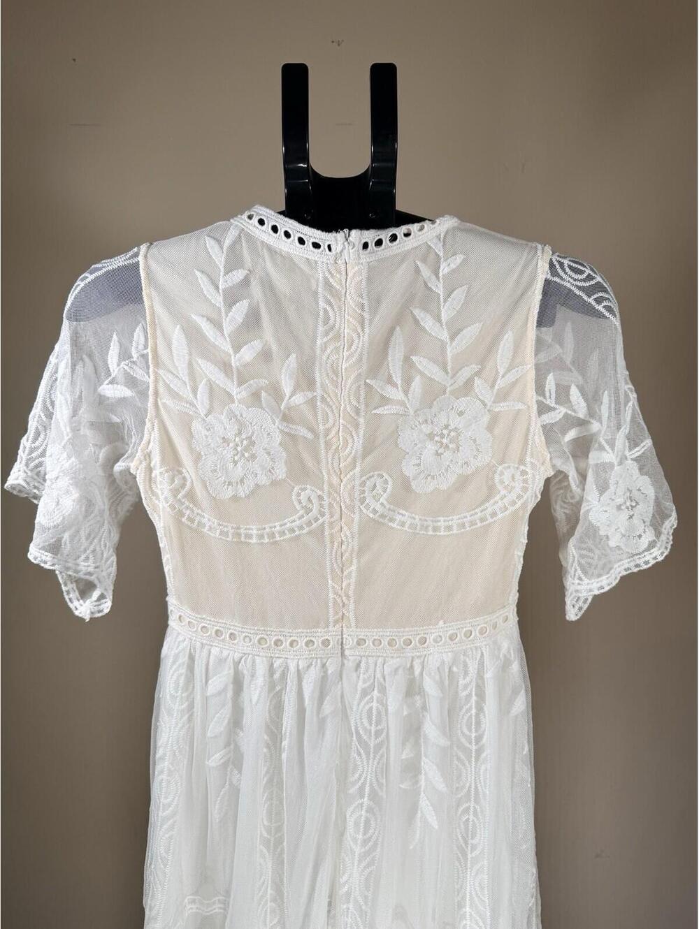 Hazel Blues White Lace Maxi Dress Scalloped Plunge V-Neck Boho Size Small - Picture 8 of 14